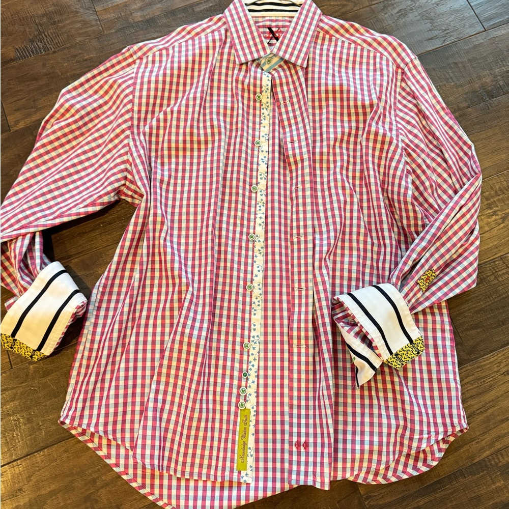 Men’s Robert Graham Long Sleeve Button Down Plaid Flip Cuff Shirt XL